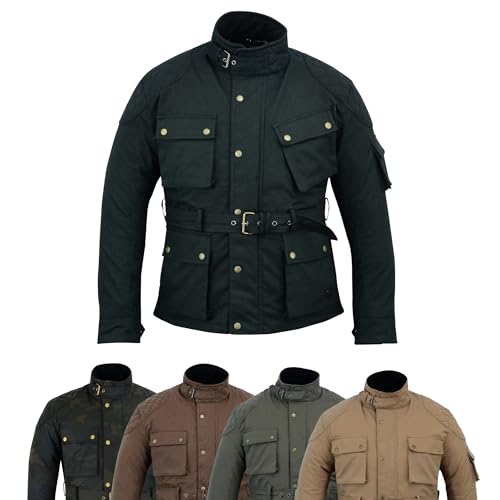 warrior gears Herren-Motorradjacken aus gewachster Baumwolle, wasserdichte Motorradjacke mit Nylonfutter, gepanzerter Biker-Textil-Winter-Outdoor-Mantel für Männer, Reit- und Reisekleidung von warrior gears