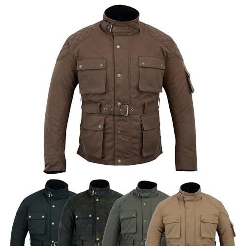 warrior gears Herren-Motorradjacken aus gewachster Baumwolle, wasserdichte Motorradjacke mit Nylonfutter, gepanzerter Biker-Textil-Winter-Outdoor-Mantel für Männer, Reit- und Reisekleidung von warrior gears