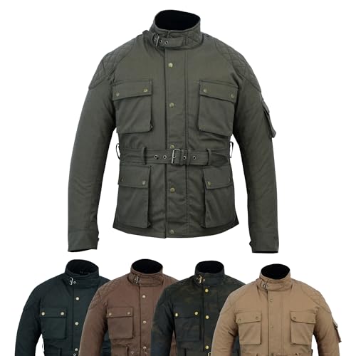 warrior gears Herren-Motorradjacken aus gewachster Baumwolle, wasserdichte Motorradjacke mit Nylonfutter, gepanzerter Biker-Textil-Winter-Outdoor-Mantel für Männer, Reit- und Reisekleidung von warrior gears