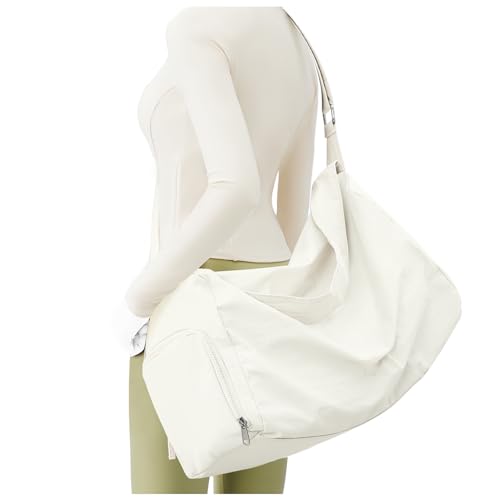 Kleiner Turnbeutel für Damen mit Schuhfach, Sporttasche für Reisen, Schultertasche, Übernachtungstasche, Tragetasche, beige von wassdins