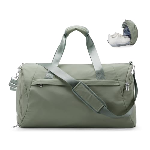 Turnbeutel für Damen Herren mit Schuhfach, 42L Sport Duffle Bag, Weekender Reisetasche, Grün von wassdins