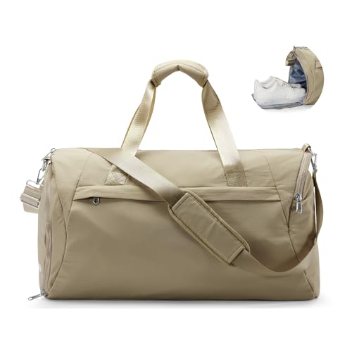 Turnbeutel für Damen Herren mit Schuhfach, 42L Sport Duffle Bag, Weekender Reisetasche, Khaki von wassdins