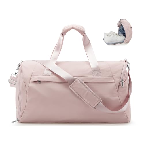 Turnbeutel für Damen Herren mit Schuhfach, 42L Sport Duffle Bag, Weekender Reisetasche, Pink von wassdins