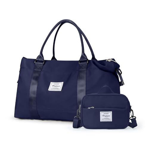 Weekender Reisetasche für Damen, Carry On Duffle Bag, Sport Tote Gym Bag Übernachtung Tasche, B-navy, Reisetasche mit Kulturbeutel von wassdins