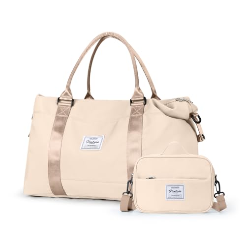 Weekender Reisetasche für Damen, Sporttasche, Sporttasche, Reisetasche, Übernachtungstasche, B-beige, Reisetasche mit Kulturbeutel von wassdins