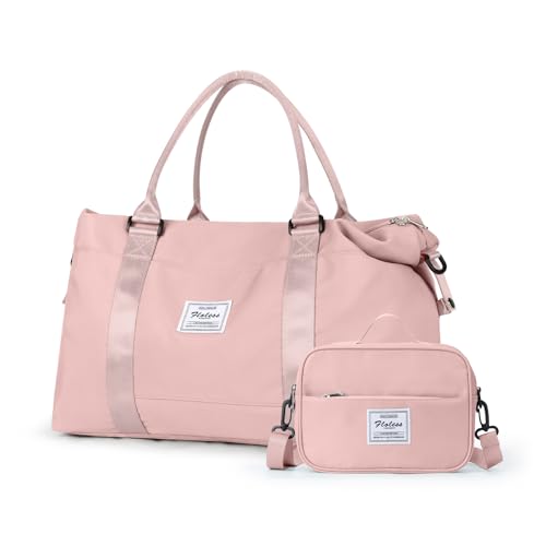 Kleiner Turnbeutel für Damen mit Schuhfach, Sporttasche für Reisen, Schultertasche, Übernachtungstasche, Tragetasche, Z-pink, Reisetasche mit Kulturbeutel von wassdins