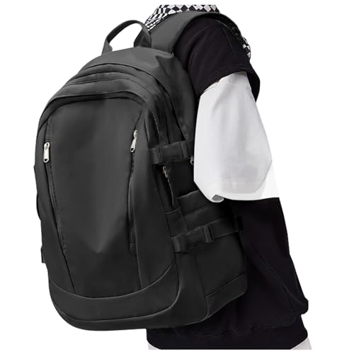 wassdins Rucksack für Herren und Damen, College-Rucksack, Büchertasche, Reise-Laptop-Rucksack, lässiger Tagesrucksack, Schwarz von wassdins