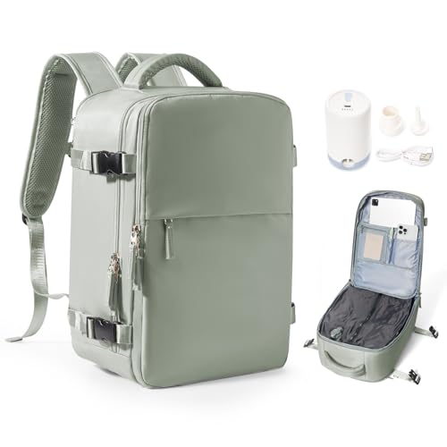 wassdins Vakuum Handgepäck Rucksack Airbag Rucksack mit Vakuumpumpe Reiserucksack Vakuum Rucksacks für Damen Herren Handgepäcktasche Flugzeug Untersitz Kofferrucksack mit Schuhfach von wassdins