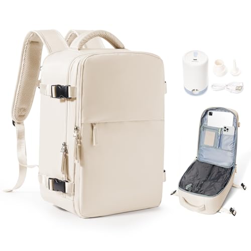wassdins Vakuum Handgepäck Rucksack Airbag Rucksack mit Vakuumpumpe Reiserucksack Vakuum Rucksacks für Damen Herren Handgepäcktasche Flugzeug Untersitz Kofferrucksack mit Schuhfach von wassdins
