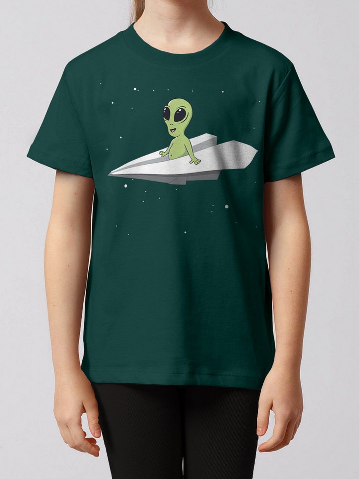 wat? Apparel T-Shirt Alien on a paper plane von wat? Apparel