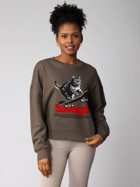 watapparel Sweatshirt Frauen Savage Cat von watapparel