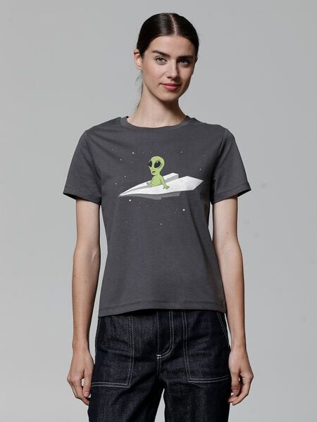 watapparel T-Shirt Frauen Alien on a paper plane watapparel T-Shirt Frauen Alien on a paper plane von watapparel