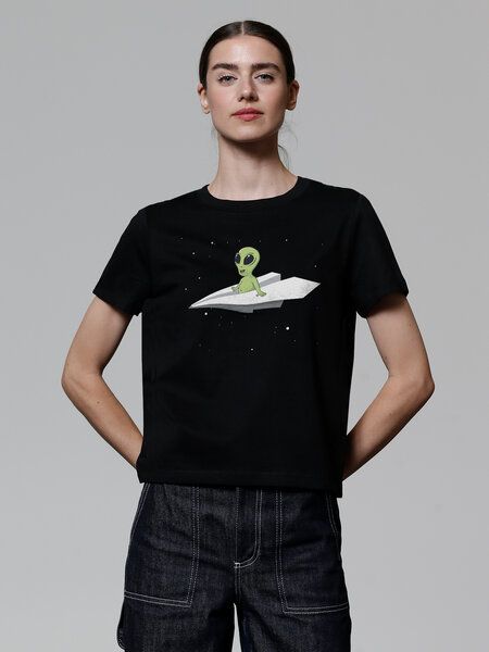 watapparel T-Shirt Frauen Alien on a paper plane von watapparel