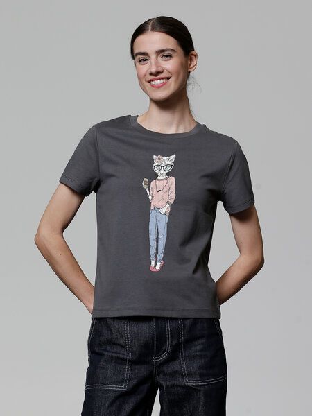 watapparel T-Shirt Frauen Hipster Cat with Moustache watapparel T-Shirt Frauen Hipster Cat with Moustache von watapparel