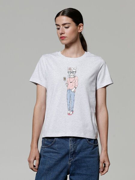 watapparel T-Shirt Frauen Hipster Cat with Moustache watapparel T-Shirt Frauen Hipster Cat with Moustache von watapparel