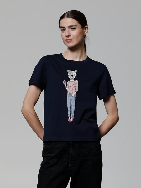 watapparel T-Shirt Frauen Hipster Cat with Moustache von watapparel