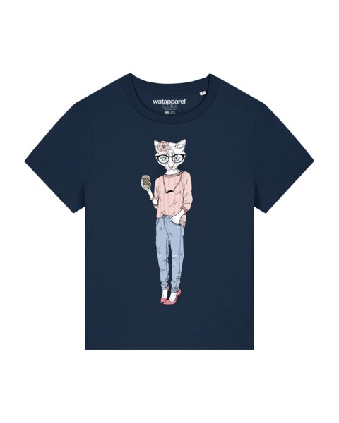 watapparel T-Shirt Frauen Hipster Cat with Moustache von watapparel