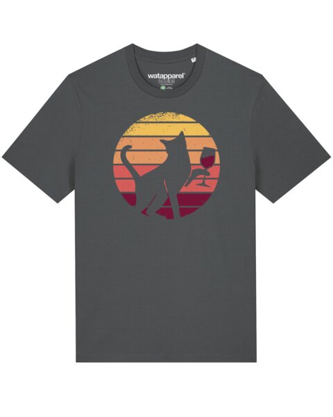 watapparel T-Shirt Unisex Sunset Katze & Rotwein von watapparel