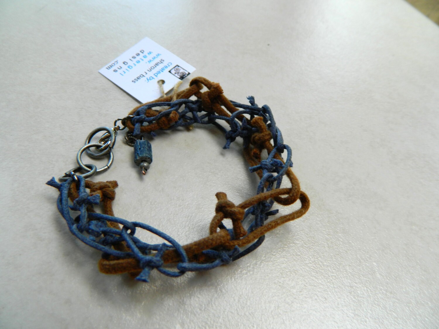 Blaues Und Braunes Baumwoll Glieder Armband Oder Fußband von watergirldesigns