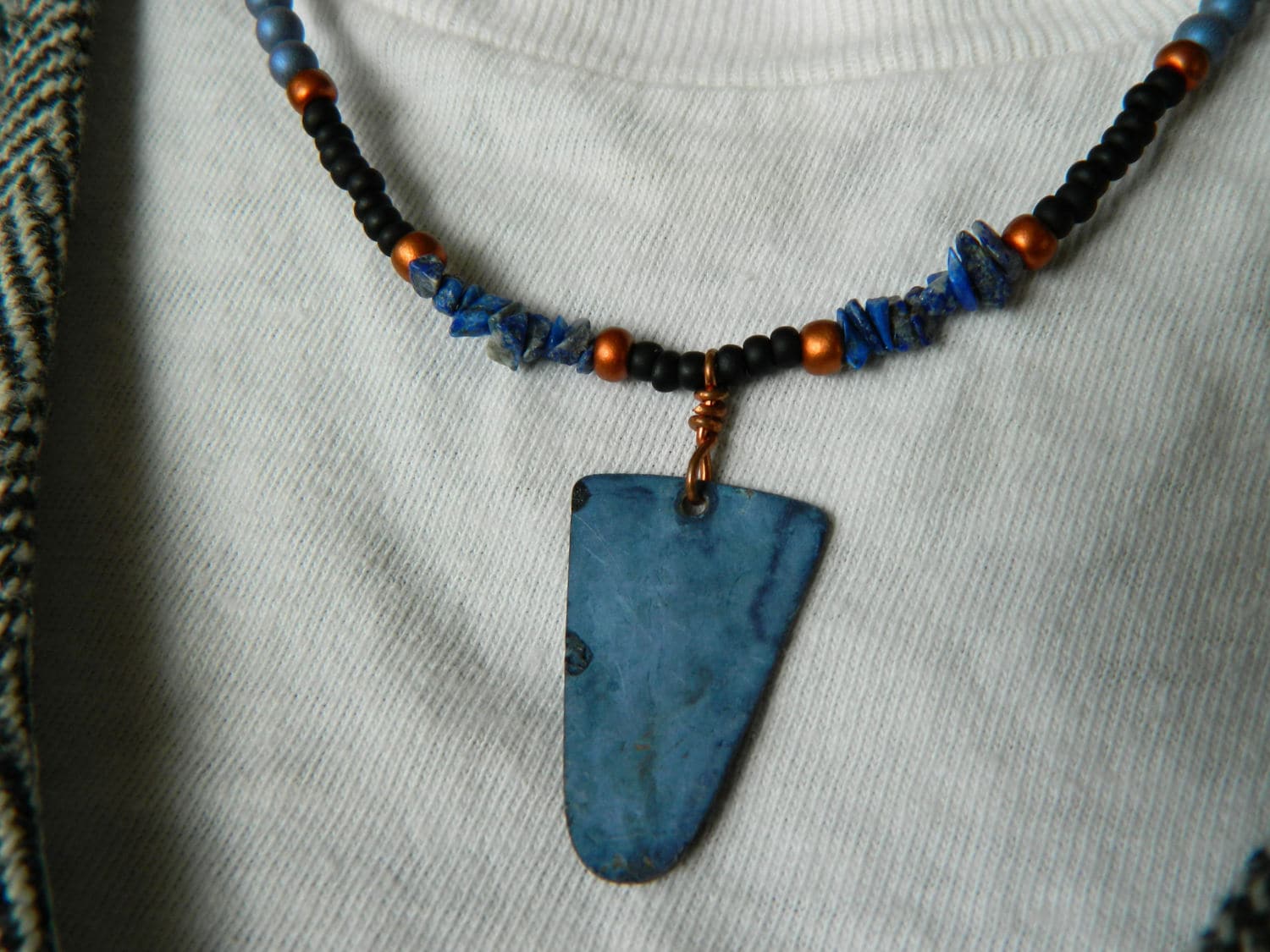 Herren Lapislazuli Und Glas Metall Halskette von watergirldesigns