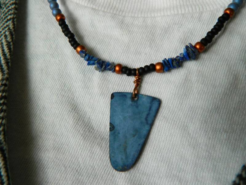Herren Lapislazuli Und Glas Metall Halskette von watergirldesigns