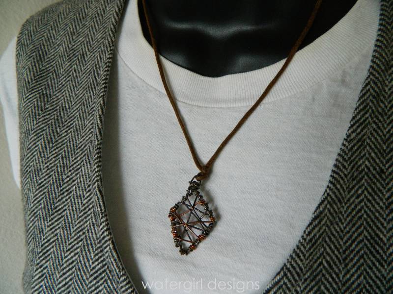 Herren Stahl Und Kupfer Anhänger Auf Baumwollkordel von watergirldesigns