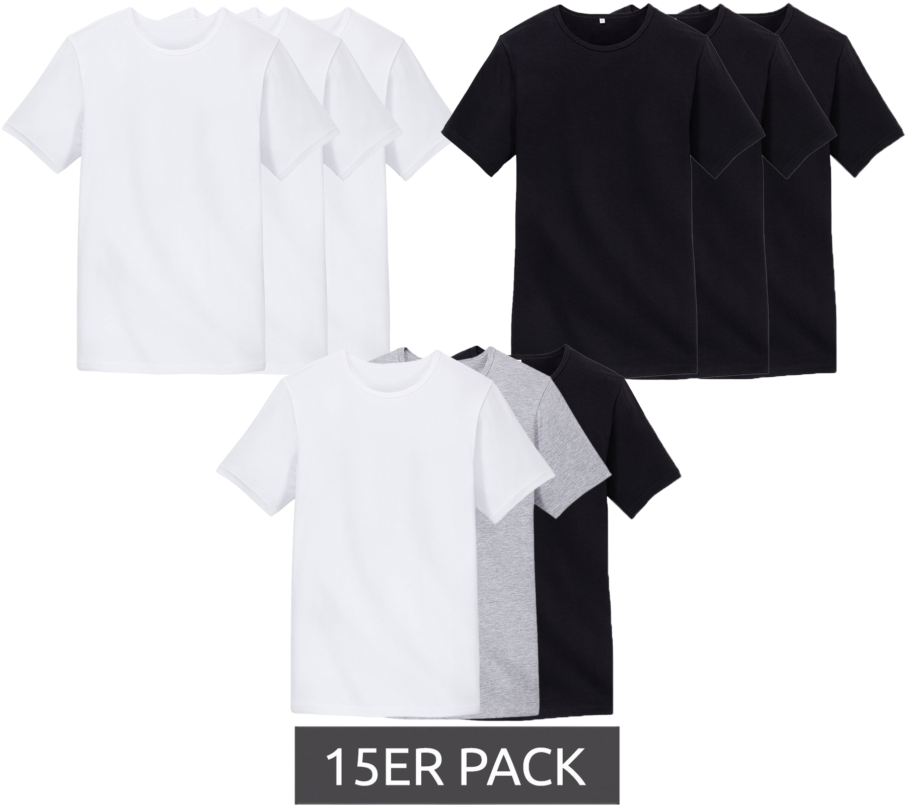 15er Pack watson´s Herren Basic T-Shirt aus Bio-Baumwolle Rundhals-Shirt Weiß, Schwarz oder Grau im Mix von watson´s