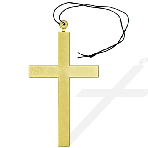 waziwe XXL Goldenes Kreuz Kette 24cm Kostüm Accessoire - Großes kreuzkette Halskette für Halloween, Fasching, Karneval, Mottopartys（1er-Pack） von waziwe