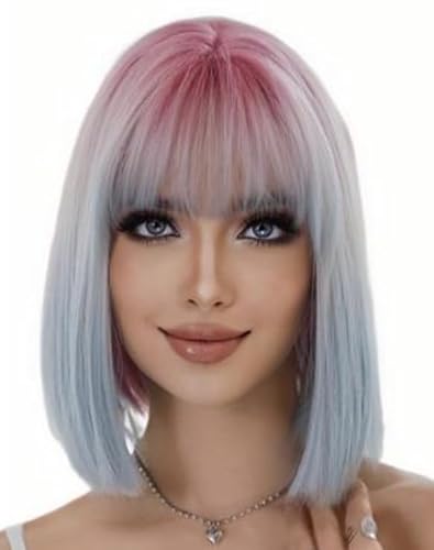 Charmante, stylische, gewellte Perücken für Damen, kurze Bob-Perücken, glatte Perücken mit flachem Pony, farbenfrohe Kunsthaarperücken für Damen Charmante, stylische, gewellte Perücken für Damen, kurze Bob-Perücken, glatte Perücken mit flachem Pony, farbenfrohe Kunsthaarperücken für Damen von wcpqt