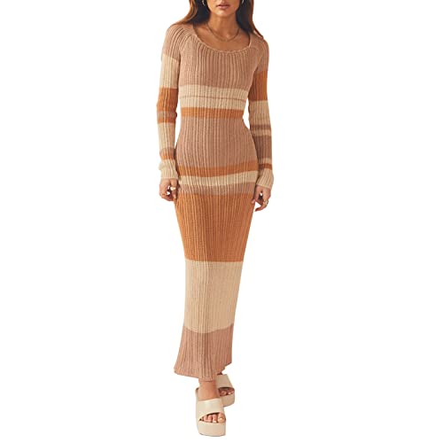wdehow Damen Häkelstrickkleid Langarm Streifen Patchwork Aushöhlen Maxikleid Sommer Strand Langes Kleid Häkeln Badeanzug Cover Up Kleid, khaki, L wdehow Damen Häkelstrickkleid Langarm Streifen Patchwork Aushöhlen Maxikleid Sommer Strand Langes Kleid Häkeln Badeanzug Cover Up Kleid, khaki, L von wdehow
