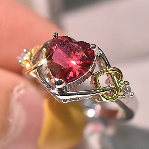 WDIYIEETN Modeschmuck Gold und Silber zweifarbig glänzend Diamant herzförmiger Rubinring Zirkonia Kristall Diamant Ring Ewigkeit Verlobung Ehering für Frauen (6) von wdiyieetn