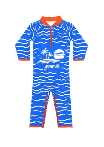 weVSwe Baby Badeanzug Blaue Welle Langarm Sonnenanzug Jungen Einteiler UPF 50+ UV Schutz Rash Guard Toddler 18-24 Monate von weVSwe