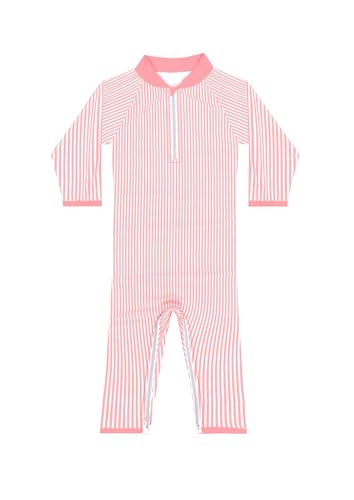 weVSwe Baby Badeanzug UV Schutz Mädchen Hellrosa Gestreift Baby Sonnenschutz UPF 50+ Langarm Einteiler Kleinkind Badebekleidung 12-18 Monate von weVSwe