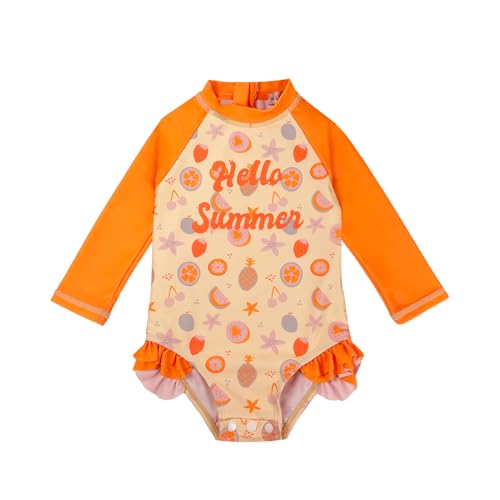 weVSwe Baby Badeanzug UV Schutz Mädchen UPF 50+ EIN Stück Schwimmanzug Baby Rash Guard Sunuit Schneller Wechsel Orangenfrucht Neugeborene 6-12 Monate von weVSwe