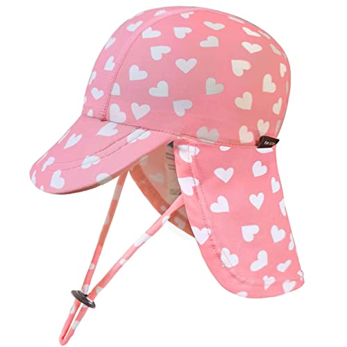 weVSwe Baby Bademütze UV Mädchen Sonnenhut Neugeborenes mit Schnur UPF 50+ Sommer Neck Flap Cap Rosa Herz 2-3 Jahre von weVSwe