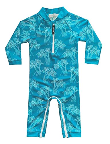 weVSwe Baby Junge Badeanzug UPF 50+ UV-Schutz Rash Guard mit Schritt Reißverschluss Sonnenanzug Palme Blau Neugeborenen 0-6M von weVSwe