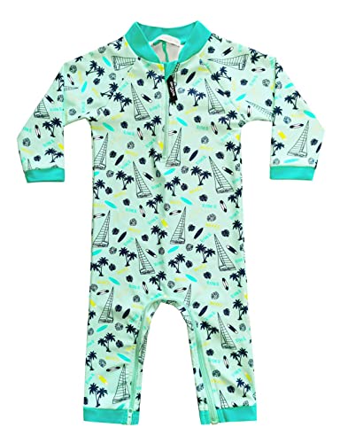weVSwe Baby Junge Langarm Badeanzug Einteiler Sonnenanzug UPF 50+ Sonnenschutz Rash Guard Grün Segelboot 6-12 Monate von weVSwe