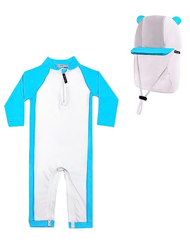 weVSwe Baby Jungen Badeanzug UPF 50+ Sonnenschutz Kleinkind Rash Guard Langarm Bademode mit Hut Blau Bär 0-6 Monate von weVSwe