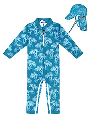 weVSwe Baby Jungen Badeanzug UPF 50+ Sonnenschutz Rash Guard Kleinkind Langarm Bademode mit Hut Grüne Palme 6-12 Monate von weVSwe