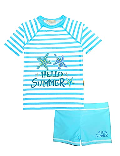 weVSwe Baby Kleinkind Mädchen Zweiteiler Rash Guard Badeanzug Set Bademode Kurzarm UPF 50+ Blau Seastar 3-4 Jahre von weVSwe