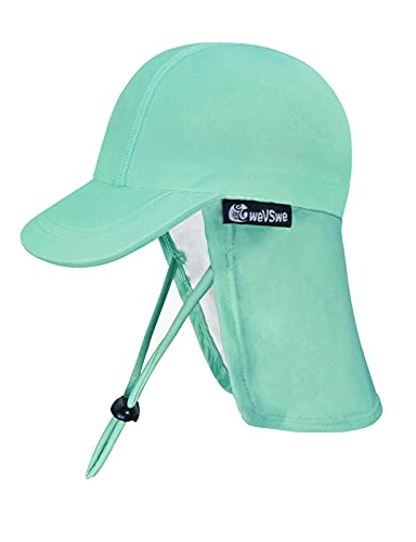 weVSwe Baby Kleinkind Sonnenhut UPF 50+ Klappe UV-Schutz Verstellbare Kinnriemen Nackenklappe Badekappe Strand Meer Grün 12-24 Monate von weVSwe