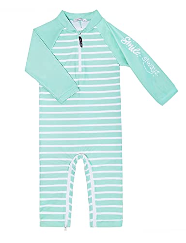 weVSwe Baby Kleinkind Sonnenhut UPF 50+ Swim Cap Flap Neck Protection Adjustable Chin Straps UV Sun Protection Hats, Grüne Streifen, 6-12 Monate von weVSwe