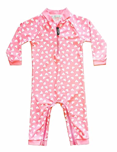 weVSwe Baby Mädchen Badeanzug Sonnenschutz UPF 50+ Rash Guard Einteiliger Schritt Reißverschluss für einfachen Windelwechsel Rosa Herz 18-24 Monate von weVSwe