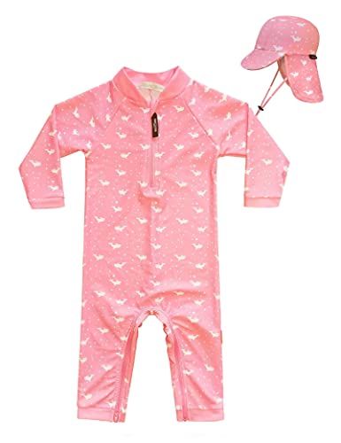 weVSwe Baby Mädchen Badeanzug UPF 50+ Langarm Schwimmmütze für Kleinkinder Rosa Wal 18-24 Monate von weVSwe