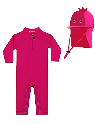 weVSwe Baby Mädchen Badeanzug UV-Schutz Einteiler mit Kleinkind Sonnenhut Flap Cap Rosenrot Flamingo 0-6 Monate von weVSwe