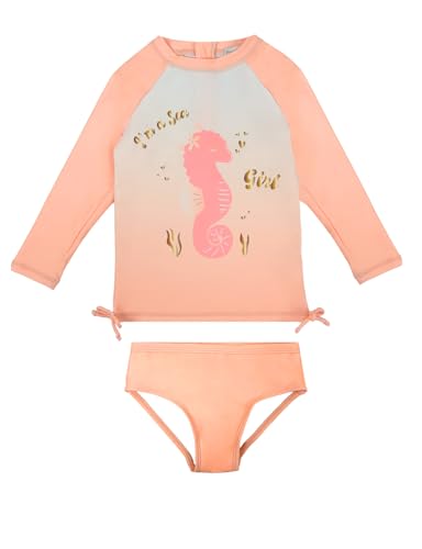 weVSwe Baby Schwimmanzug uv Schutz 2-Piece UPF 50+ Schleifenknoten Baby Bademode für Mädchen Sonnenanzug Strandkleidung Orange Seepferdchen 3-4 Jahre von weVSwe