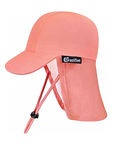 weVSwe Baby Sonnenhut UPF 50+ Weiche verstellbare Träger Klappmütze Sonnenschutz Strandhut Ganztägige Sommermütze Orange 12-24 Monate von weVSwe