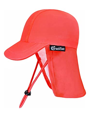 weVSwe Baby Sonnenhut UV SPF50+ Sonnenschutz Nackenklappe Hut Verstellbarer Kinnriemen Kleinkind Sommermütze Leuchtend Orange 12-24 Monate von weVSwe