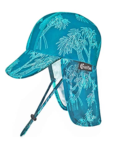 weVSwe Baby Sonnenhut mit Kinnriemen UV-Schutz UPF 50+ Mädchen Jungen Breite Krempe Flap Cap Beach Vacation Blaue Palme 12-24 Monate von weVSwe