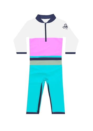 weVSwe Badeanzug Baby Blau Weiß Junge Bademode Einteiler Langarm Baby UV Badebekleidung mit Schritt-Reißverschluss 12-18 Monate von weVSwe